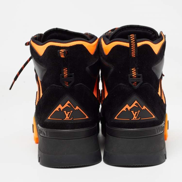 Pre Owned Louis Vuitton Black/Orange Suede and Canvas LV Hiking Boots Size 42