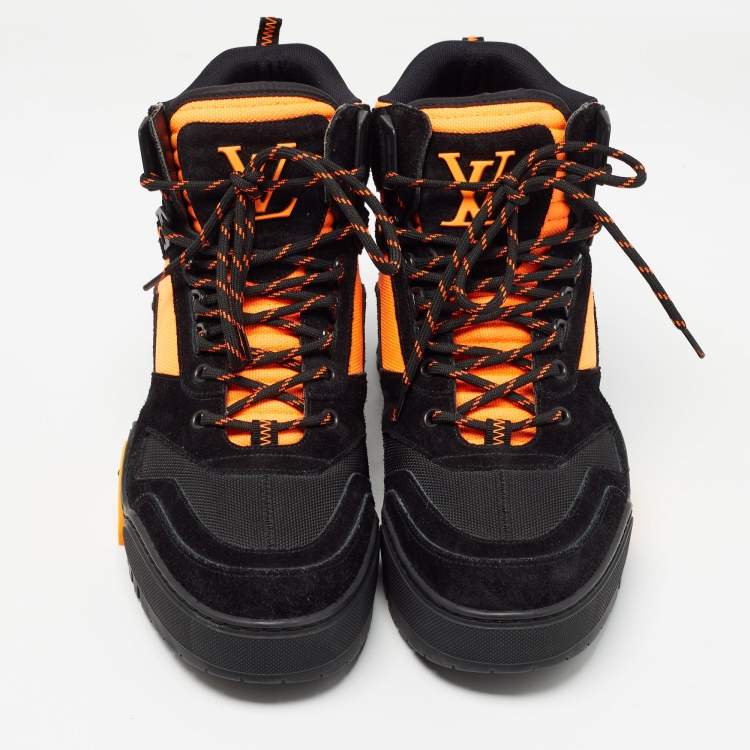 Pre Owned Louis Vuitton Black/Orange Suede and Canvas LV Hiking Boots Size 42