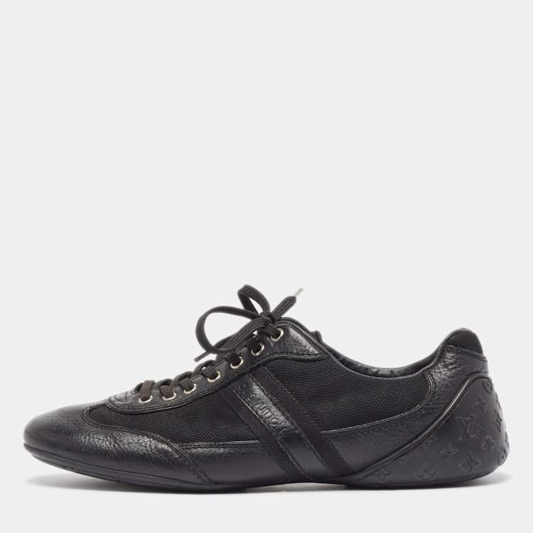 Pre Owned Louis Vuitton Black Leather and Nylon Low Top Sneakers Size 41