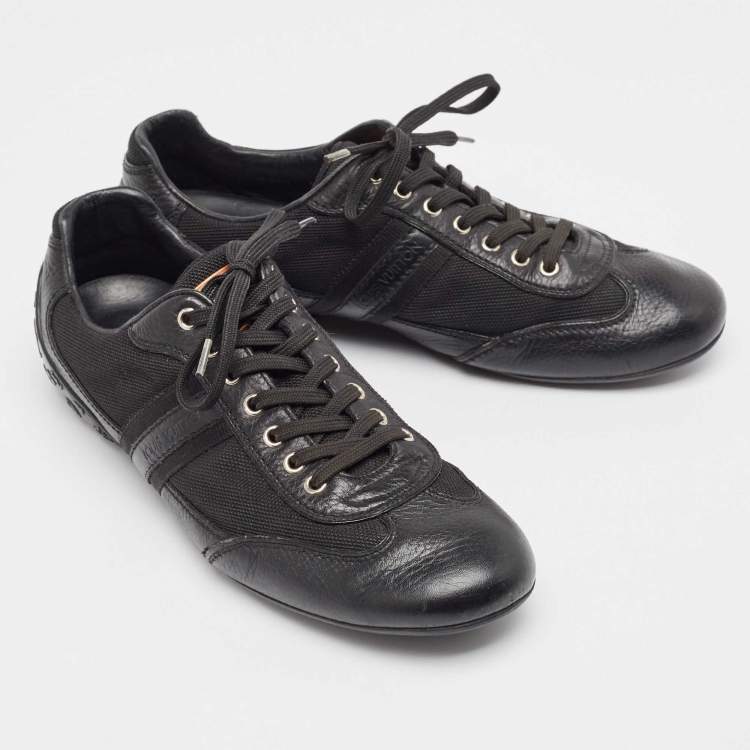 Pre Owned Louis Vuitton Black Leather and Nylon Low Top Sneakers Size 41