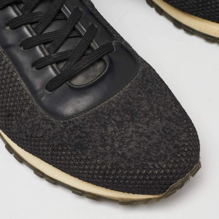 Pre Owned Louis Vuitton Damier Knit Fabric and Leather Run Away Low Top Sneakers Size 44