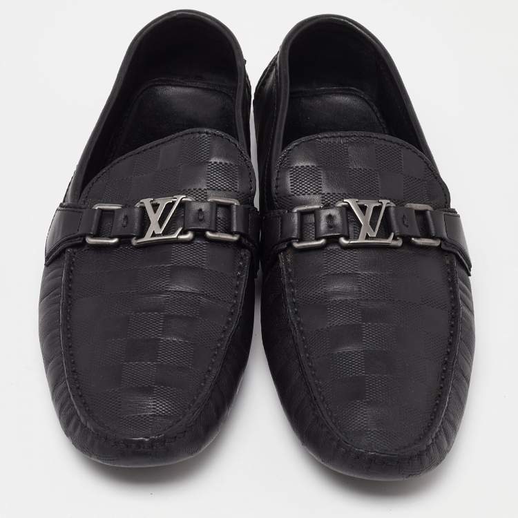 مملوكة مسبقًا Louis Vuitton Black Damier Leather Hockenheim Slip On Loafers Size 43