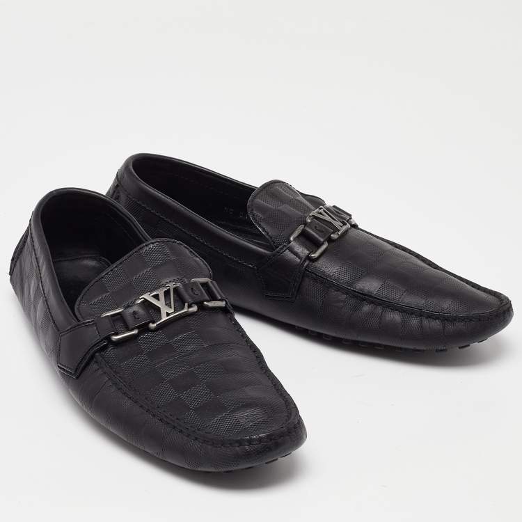 مملوكة مسبقًا Louis Vuitton Black Damier Leather Hockenheim Slip On Loafers Size 43