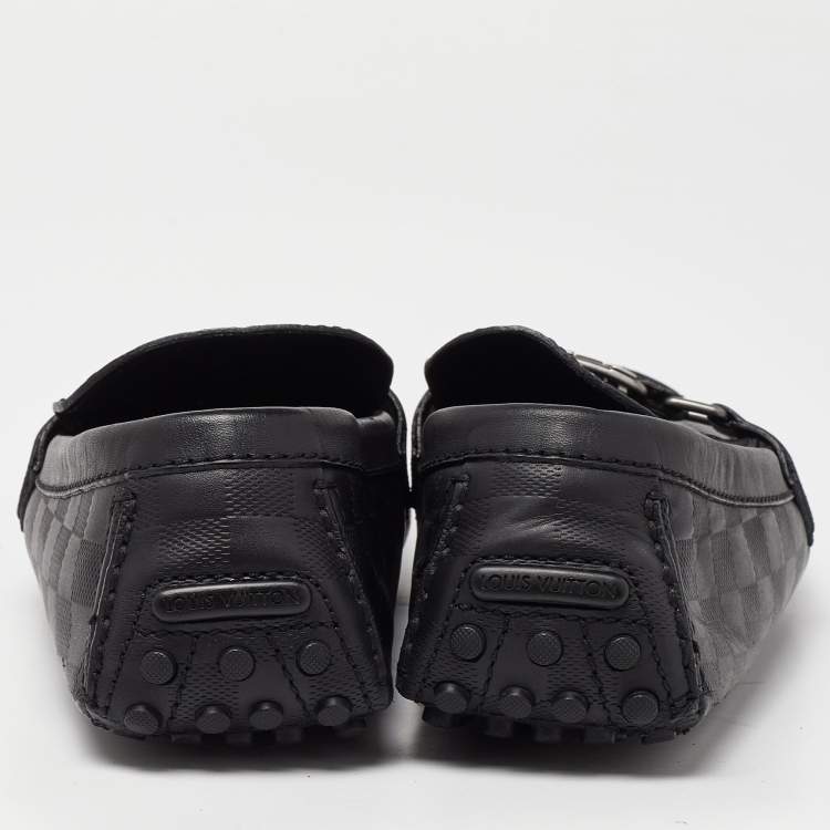 مملوكة مسبقًا Louis Vuitton Black Damier Leather Hockenheim Slip On Loafers Size 43