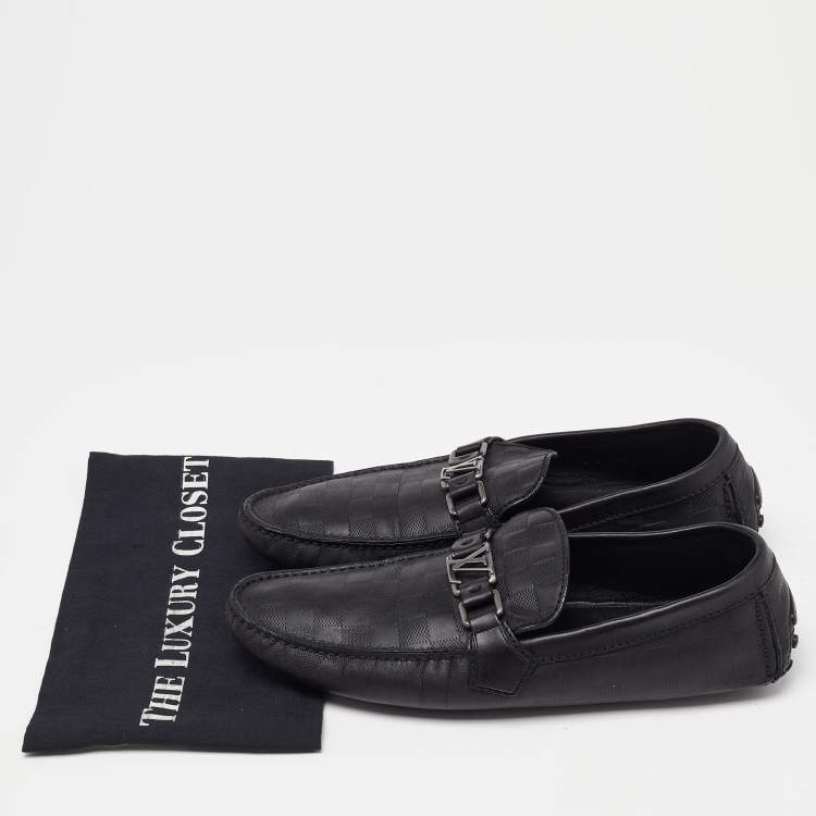 مملوكة مسبقًا Louis Vuitton Black Damier Leather Hockenheim Slip On Loafers Size 43