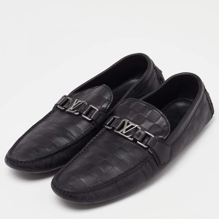 مملوكة مسبقًا Louis Vuitton Black Damier Leather Hockenheim Slip On Loafers Size 43