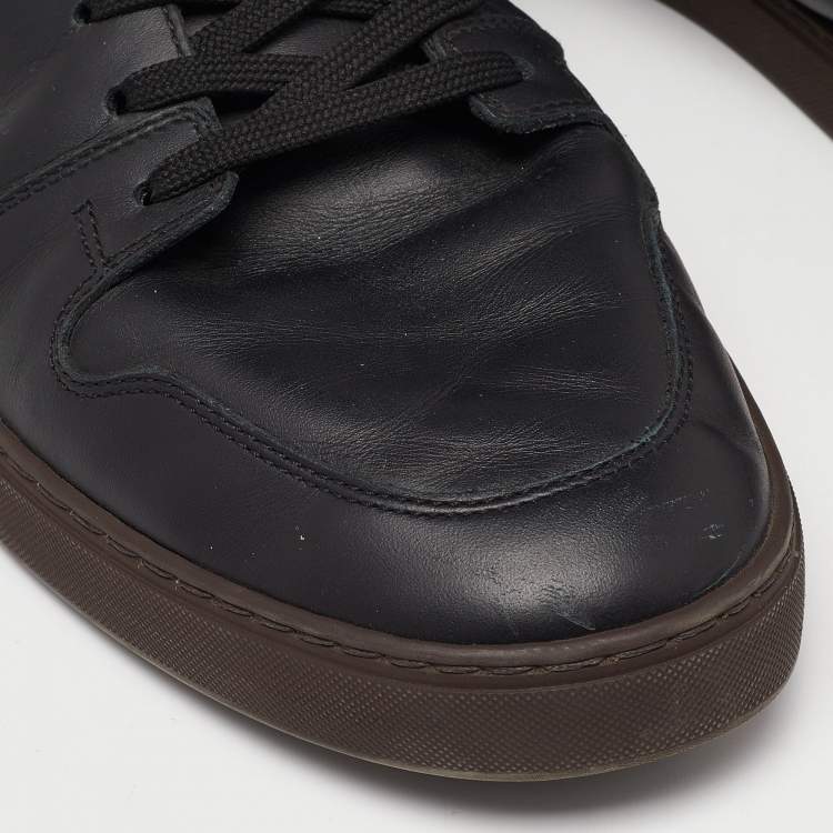 Pre Owned Louis Vuitton Black/Brown Leather and Monogram Canvas High Top Sneakers Size 43