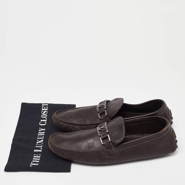 Pre Owned Louis Vuitton Brown Leather Hockenheim Slip On Loafers Size 43.5