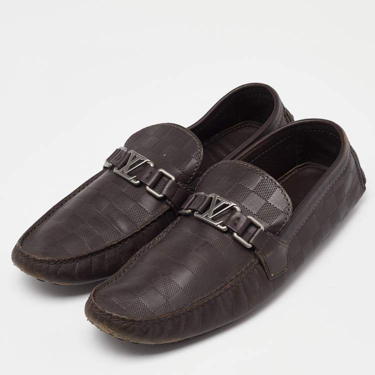 Pre Owned Louis Vuitton Brown Leather Hockenheim Slip On Loafers Size 43.5