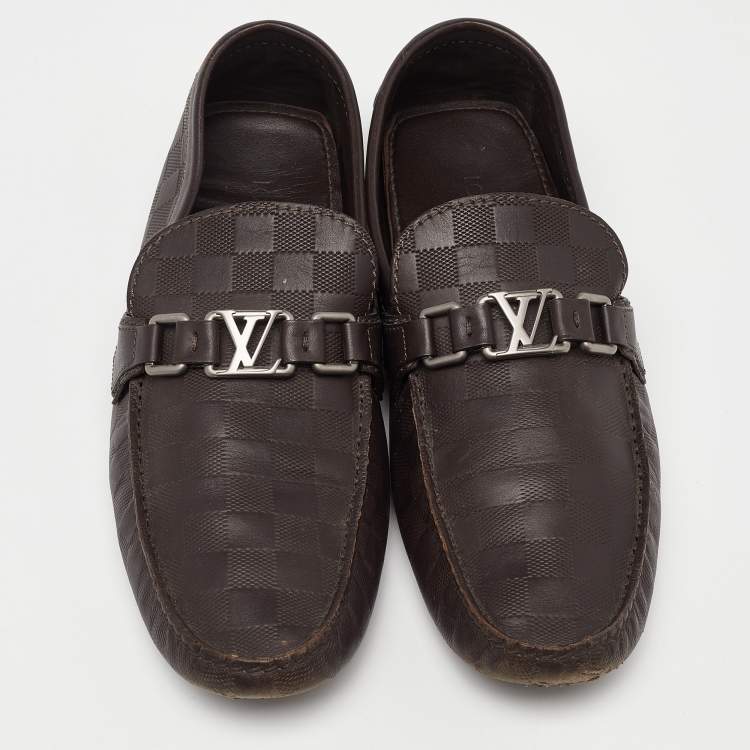 Pre Owned Louis Vuitton Brown Leather Hockenheim Slip On Loafers Size 43.5