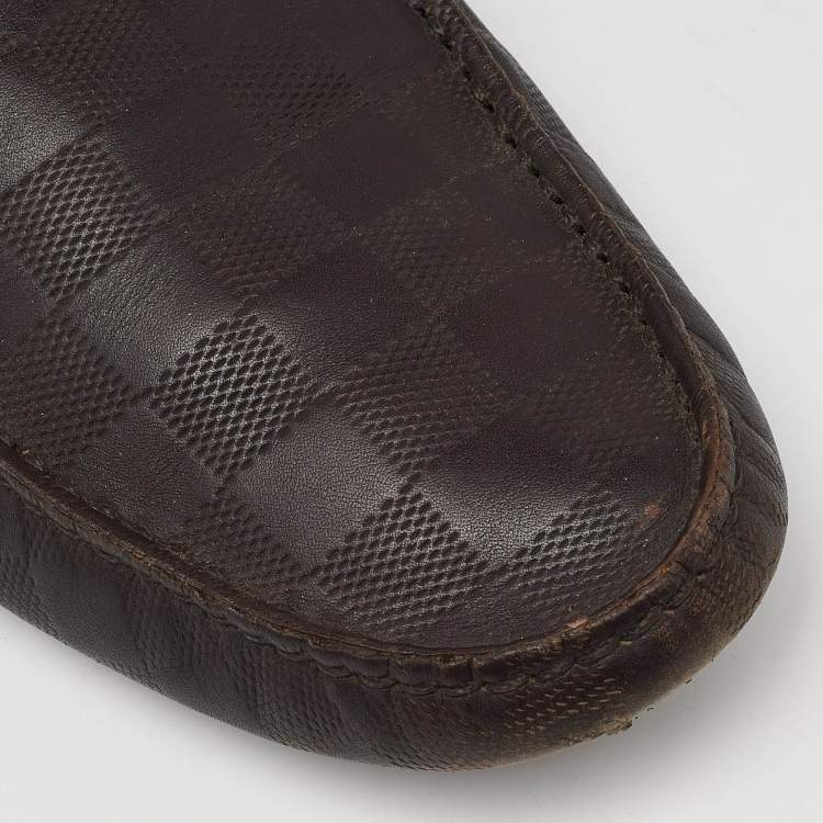 Pre Owned Louis Vuitton Brown Leather Hockenheim Slip On Loafers Size 43.5