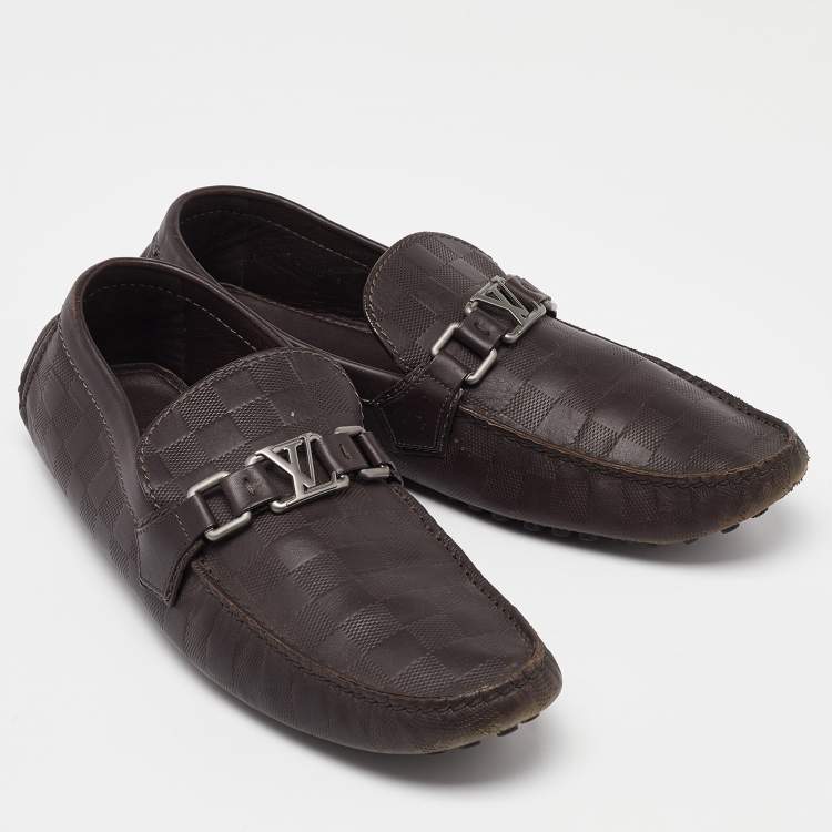 Pre Owned Louis Vuitton Brown Leather Hockenheim Slip On Loafers Size 43.5