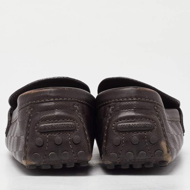 Pre Owned Louis Vuitton Brown Leather Hockenheim Slip On Loafers Size 43.5