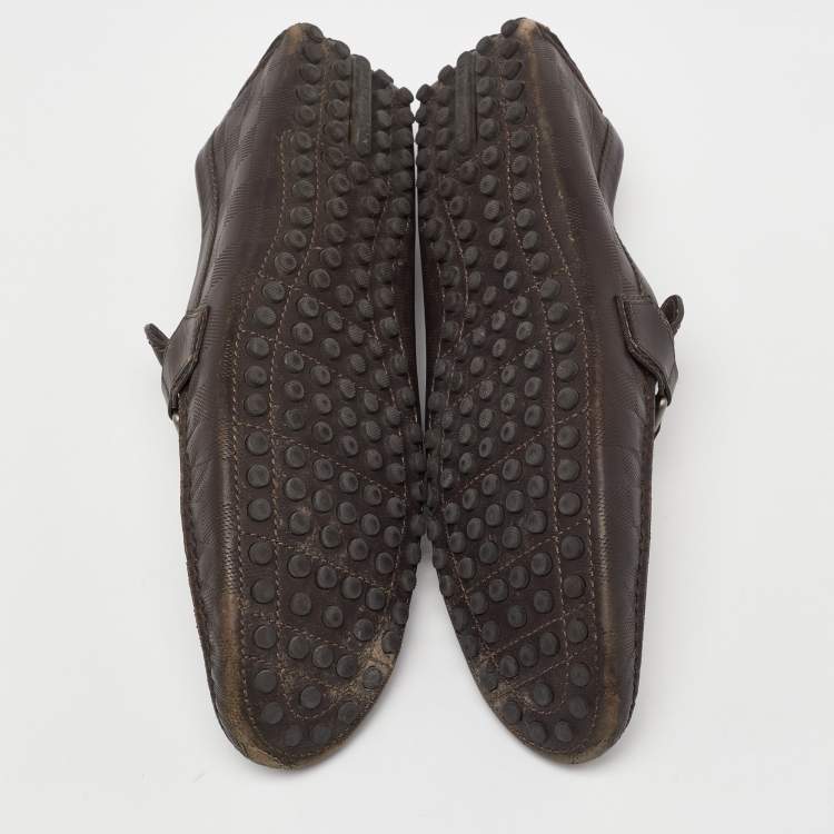 Pre Owned Louis Vuitton Brown Leather Hockenheim Slip On Loafers Size 43.5