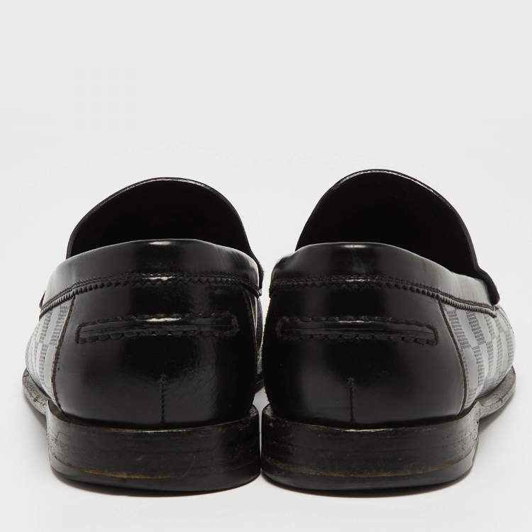 Pre Owned Louis Vuitton Black Damier Leather Santiago Loafers Size 41.5 