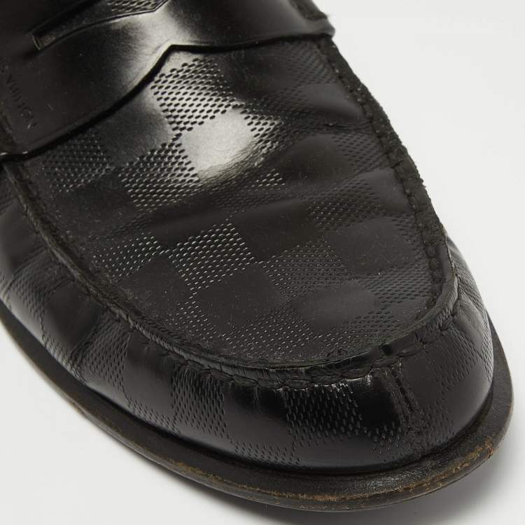 Pre Owned Louis Vuitton Black Damier Leather Santiago Loafers Size 41.5 