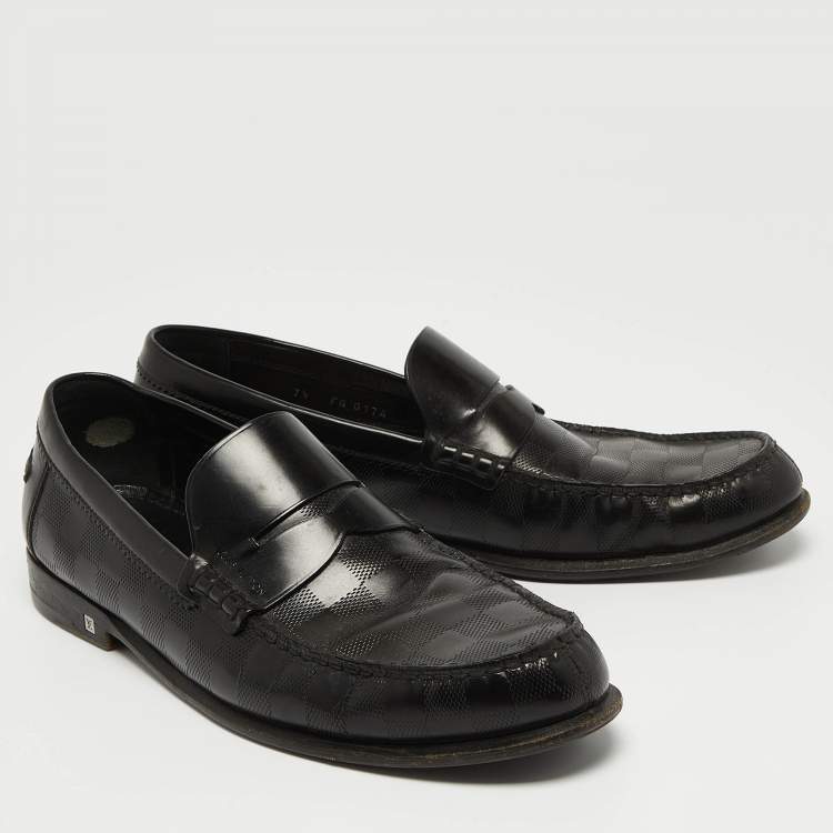 Pre Owned Louis Vuitton Black Damier Leather Santiago Loafers Size 41.5 