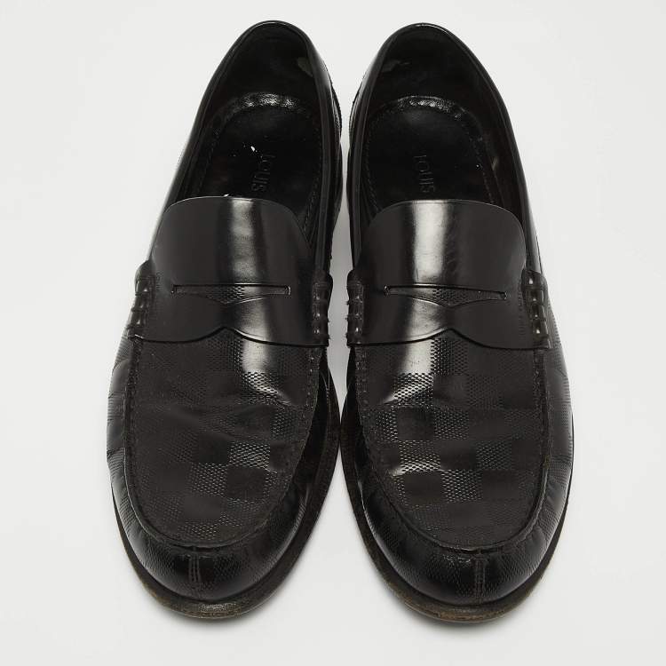 Pre Owned Louis Vuitton Black Damier Leather Santiago Loafers Size 41.5 