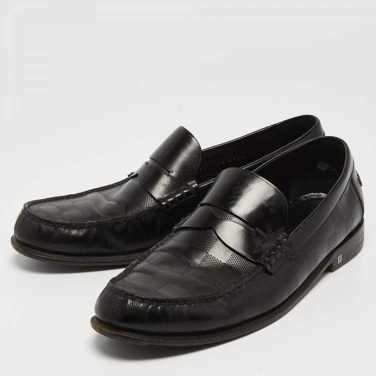 Pre Owned Louis Vuitton Black Damier Leather Santiago Loafers Size 41.5 