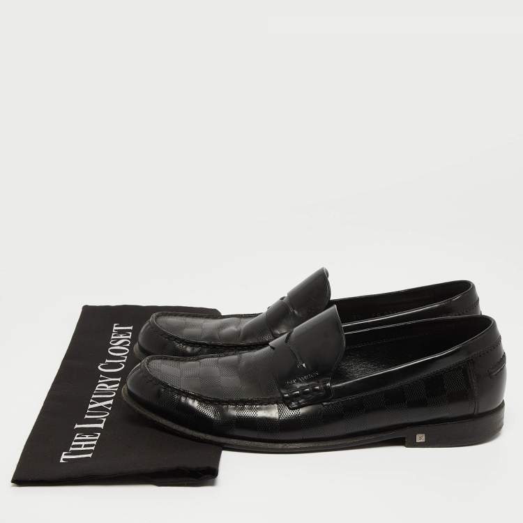 Pre Owned Louis Vuitton Black Damier Leather Santiago Loafers Size 41.5 