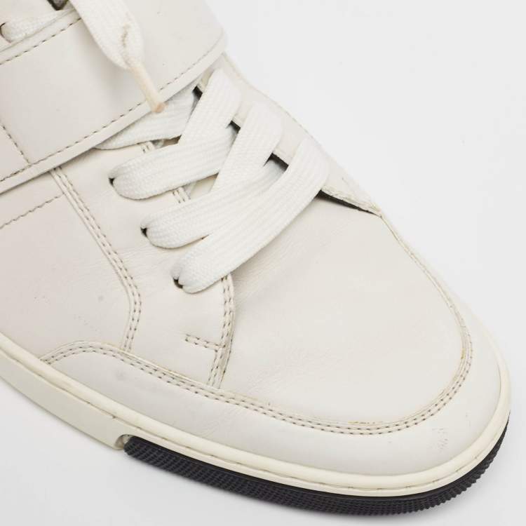 Pre Owned Louis Vuitton White Leather and Damier Graphite Canvas Low Top Sneakers Size 40.5