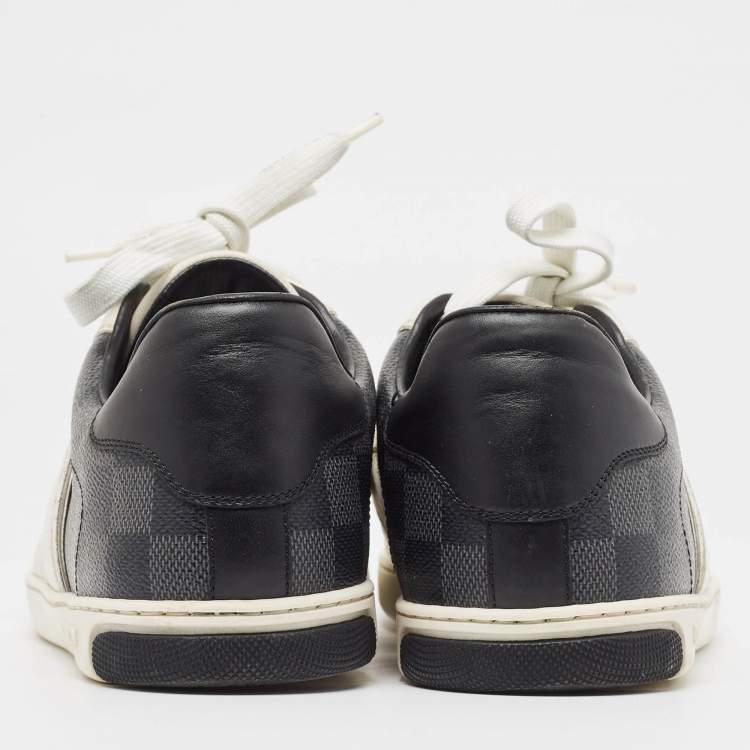 Pre Owned Louis Vuitton White Leather and Damier Graphite Canvas Low Top Sneakers Size 40.5