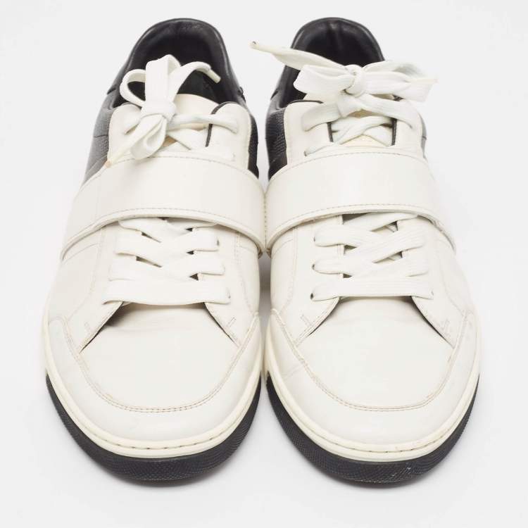 Pre Owned Louis Vuitton White Leather and Damier Graphite Canvas Low Top Sneakers Size 40.5