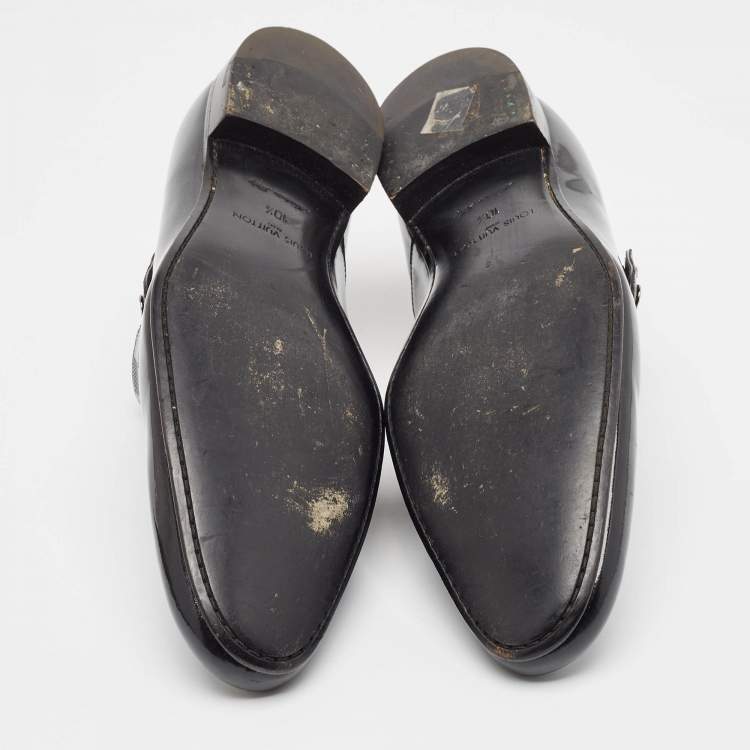 Pre Owned Louis Vuitton Black Patent Leather Single Strap Monk Derby Size 44.5