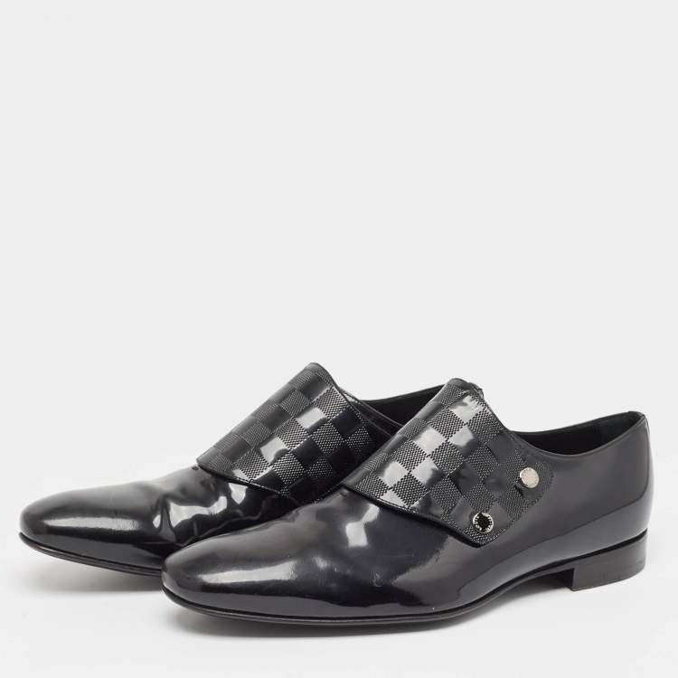 Pre Owned Louis Vuitton Black Patent Leather Single Strap Monk Derby Size 44.5