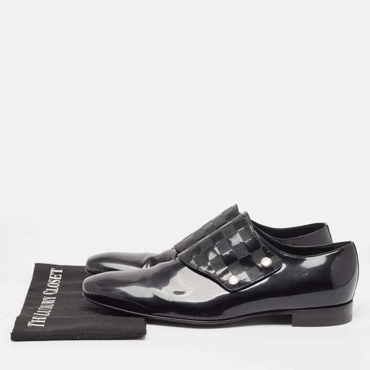 Pre Owned Louis Vuitton Black Patent Leather Single Strap Monk Derby Size 44.5