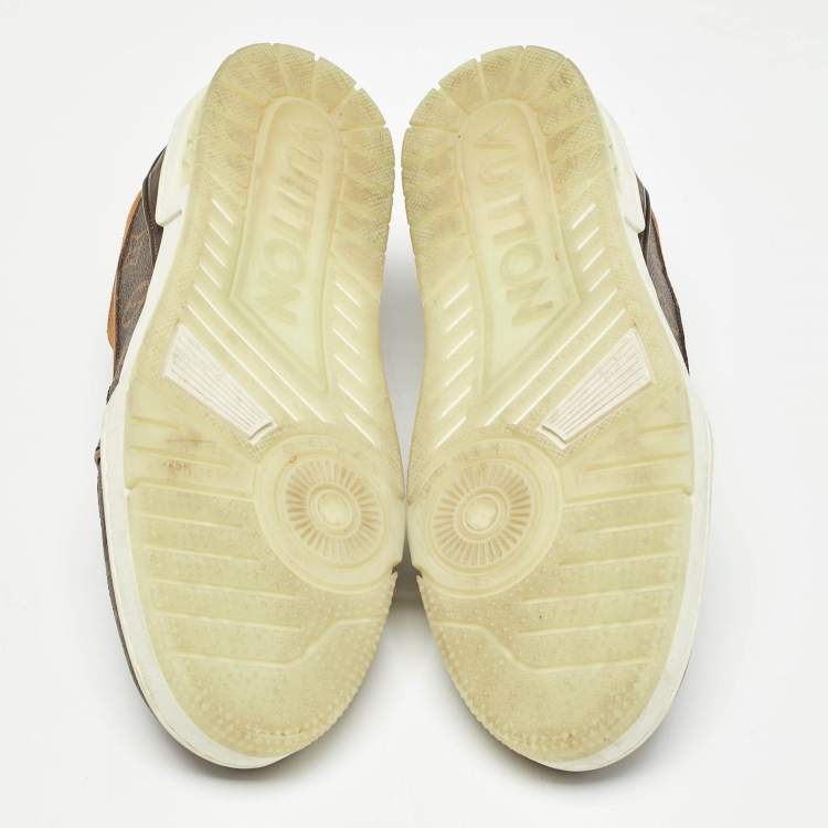 Pre Owned Louis Vuitton Brown Suede and Monogram Canvas Low Top Sneakers Size 42.5