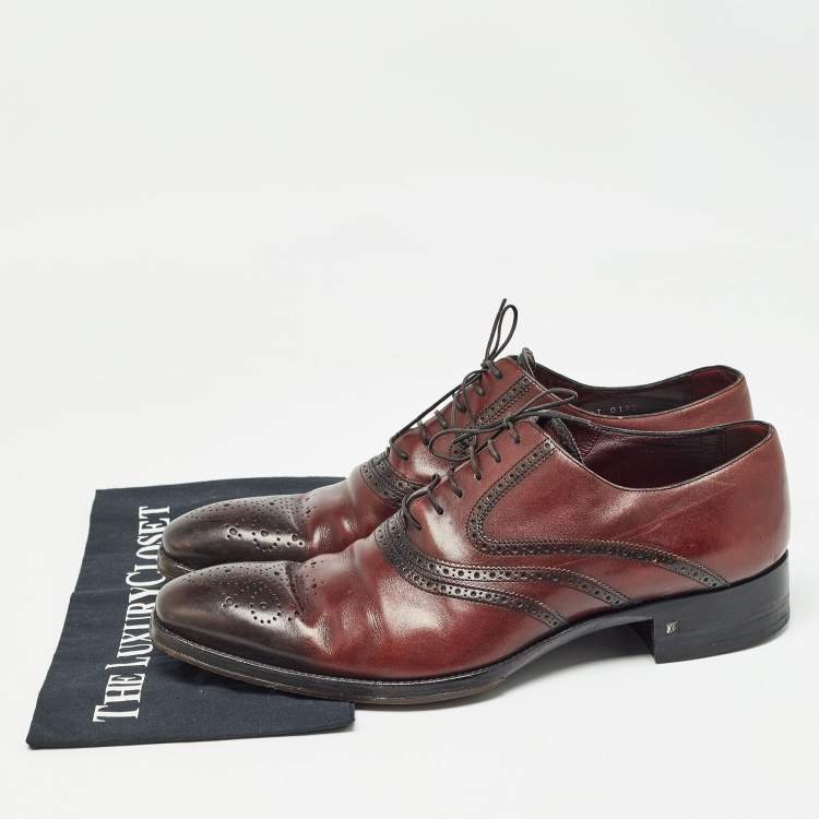 Pre Owned Louis Vuitton Brown Brogue Leather Lace Up Oxfords Size 44