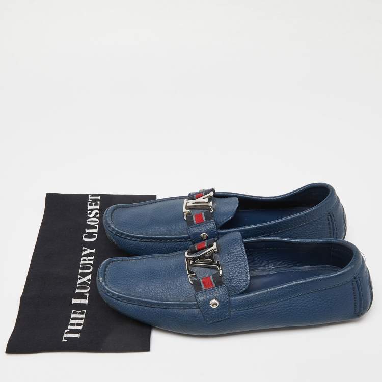 Pre Owned Louis Vuitton Blue Leather Monto Carlo Slip On Loafers Size 42.5