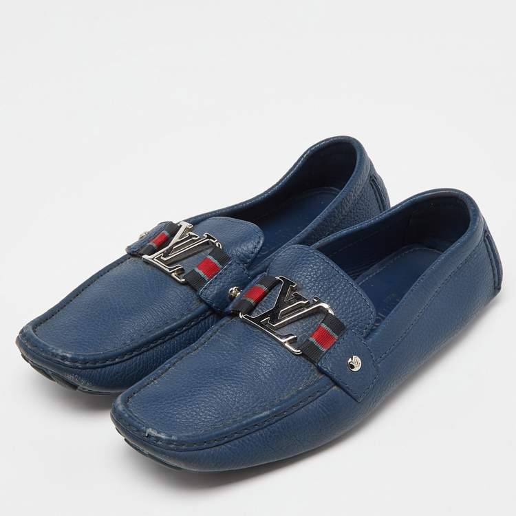 Pre Owned Louis Vuitton Blue Leather Monto Carlo Slip On Loafers Size 42.5