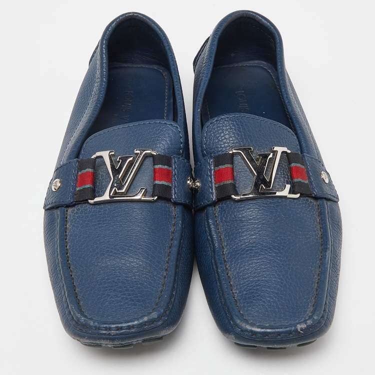 Pre Owned Louis Vuitton Blue Leather Monto Carlo Slip On Loafers Size 42.5