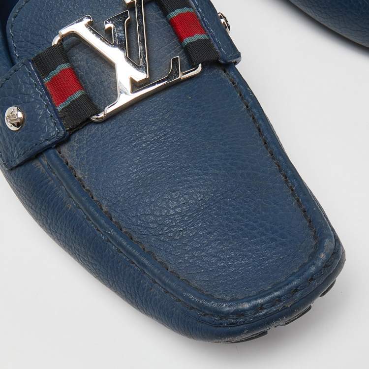 Pre Owned Louis Vuitton Blue Leather Monto Carlo Slip On Loafers Size 42.5