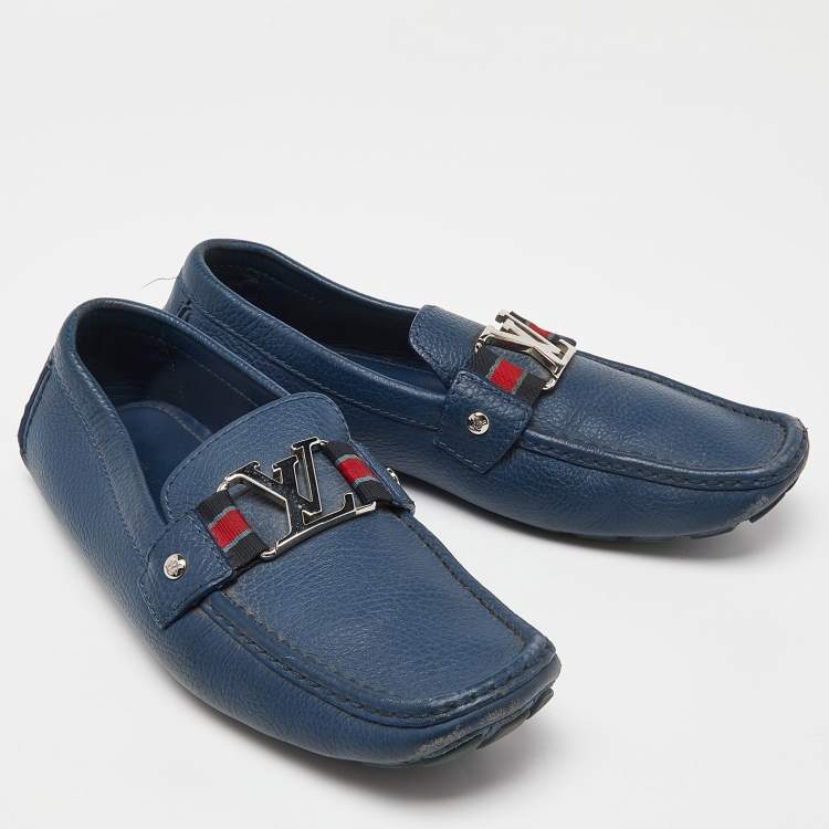 Pre Owned Louis Vuitton Blue Leather Monto Carlo Slip On Loafers Size 42.5