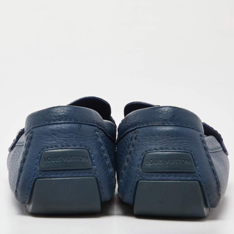 Pre Owned Louis Vuitton Blue Leather Monto Carlo Slip On Loafers Size 42.5