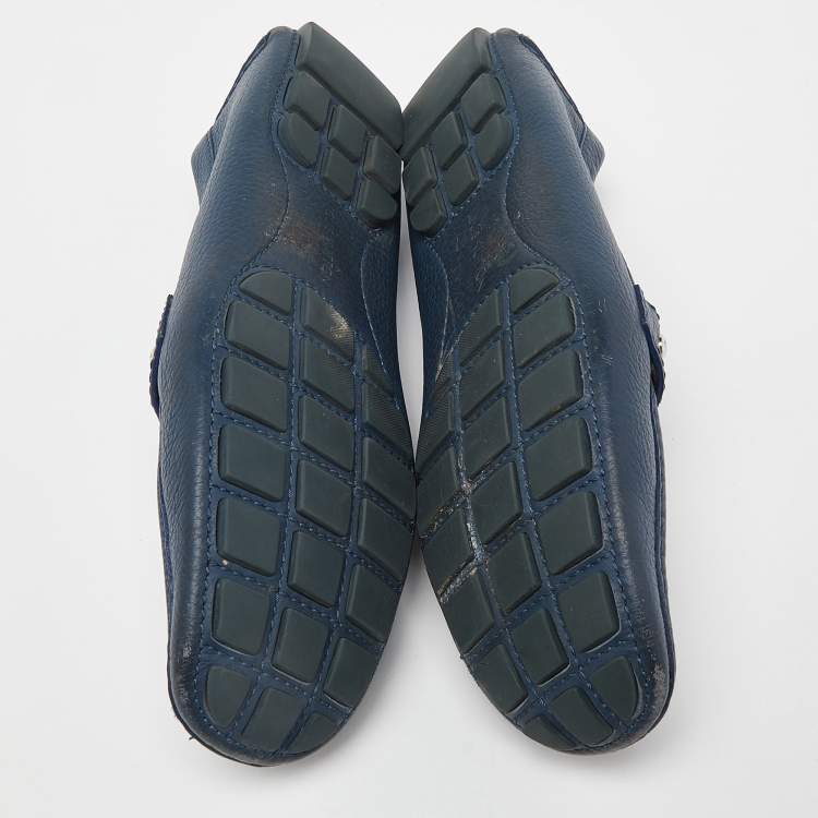 Pre Owned Louis Vuitton Blue Leather Monto Carlo Slip On Loafers Size 42.5
