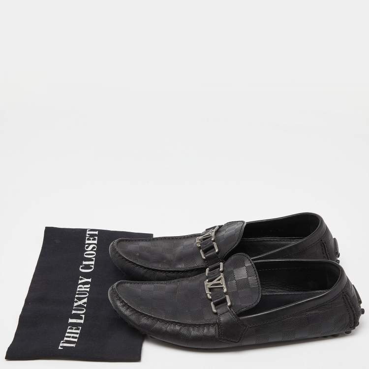 Pre Owned Louis Vuitton Black Leather Hockenheim Slip On Loafers Size 42.5