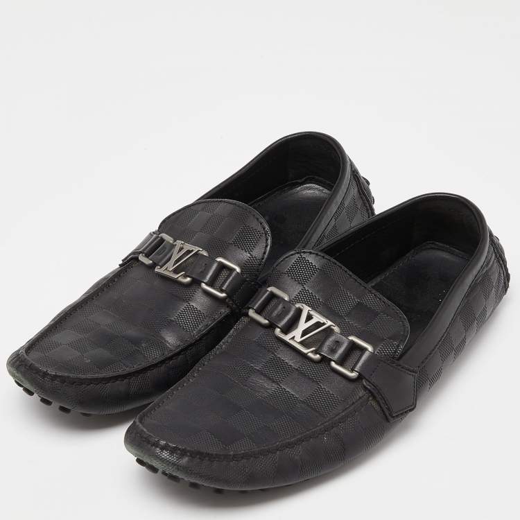 Pre Owned Louis Vuitton Black Leather Hockenheim Slip On Loafers Size 42.5