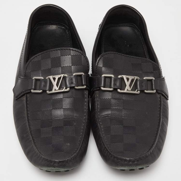 Pre Owned Louis Vuitton Black Leather Hockenheim Slip On Loafers Size 42.5