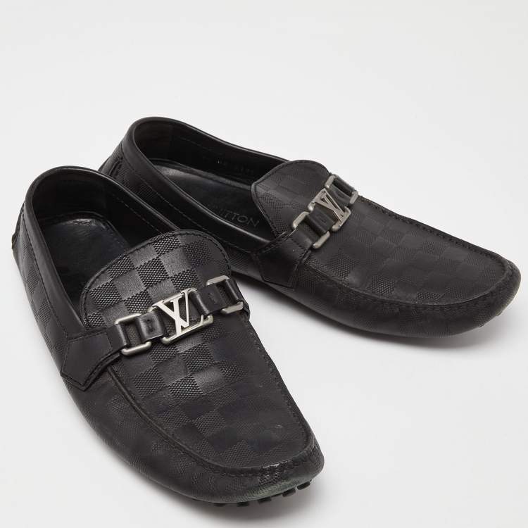 Pre Owned Louis Vuitton Black Leather Hockenheim Slip On Loafers Size 42.5