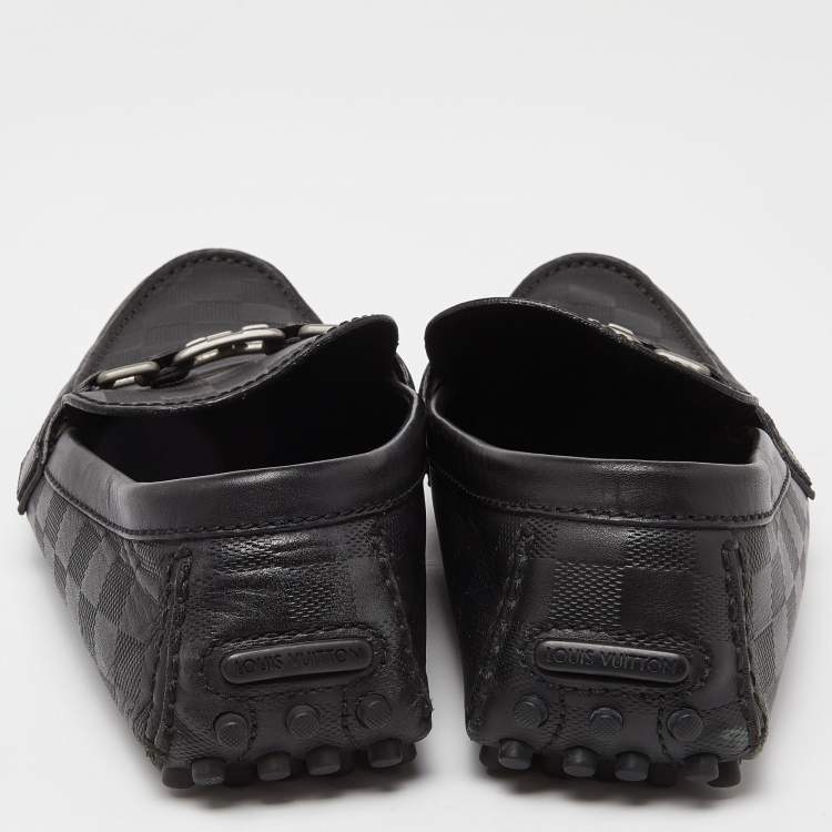 Pre Owned Louis Vuitton Black Leather Hockenheim Slip On Loafers Size 42.5