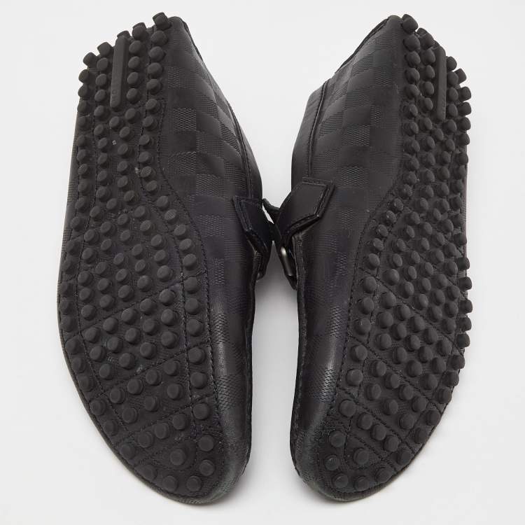Pre Owned Louis Vuitton Black Leather Hockenheim Slip On Loafers Size 42.5