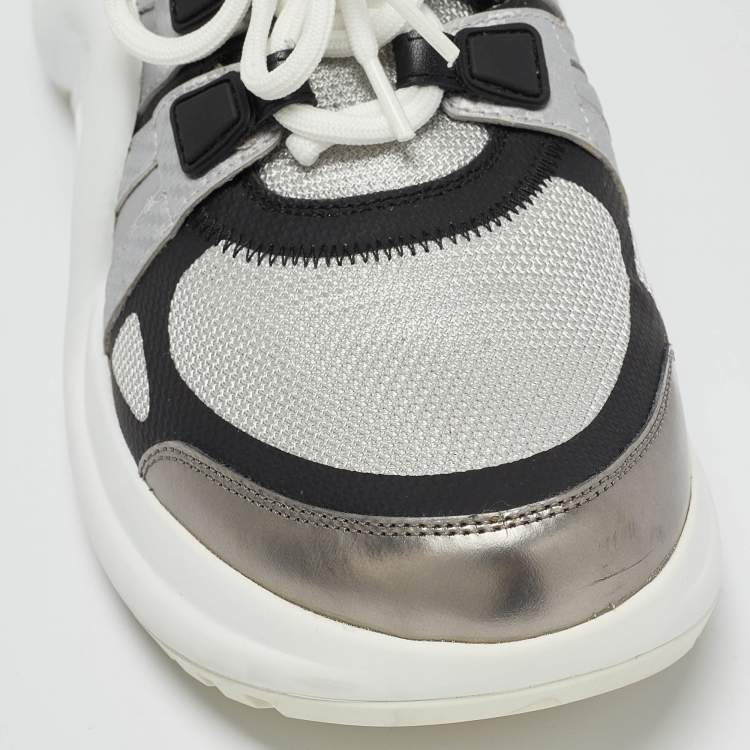 Pre Owned Louis Vuitton Sliver/Black Mesh and Leather Archlight Sneakers Size 41