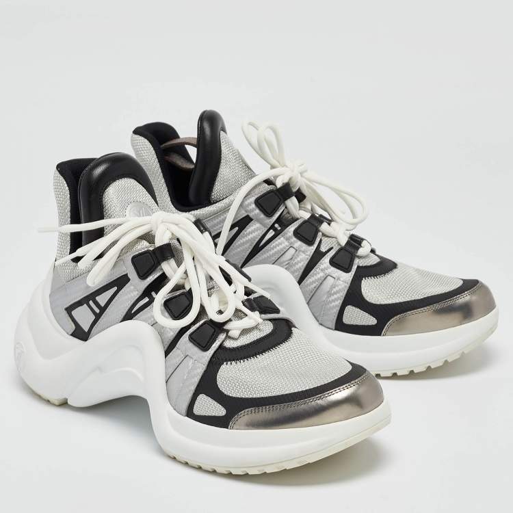 Pre Owned Louis Vuitton Sliver/Black Mesh and Leather Archlight Sneakers Size 41