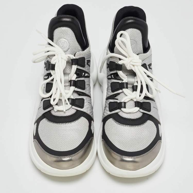 Pre Owned Louis Vuitton Sliver/Black Mesh and Leather Archlight Sneakers Size 41