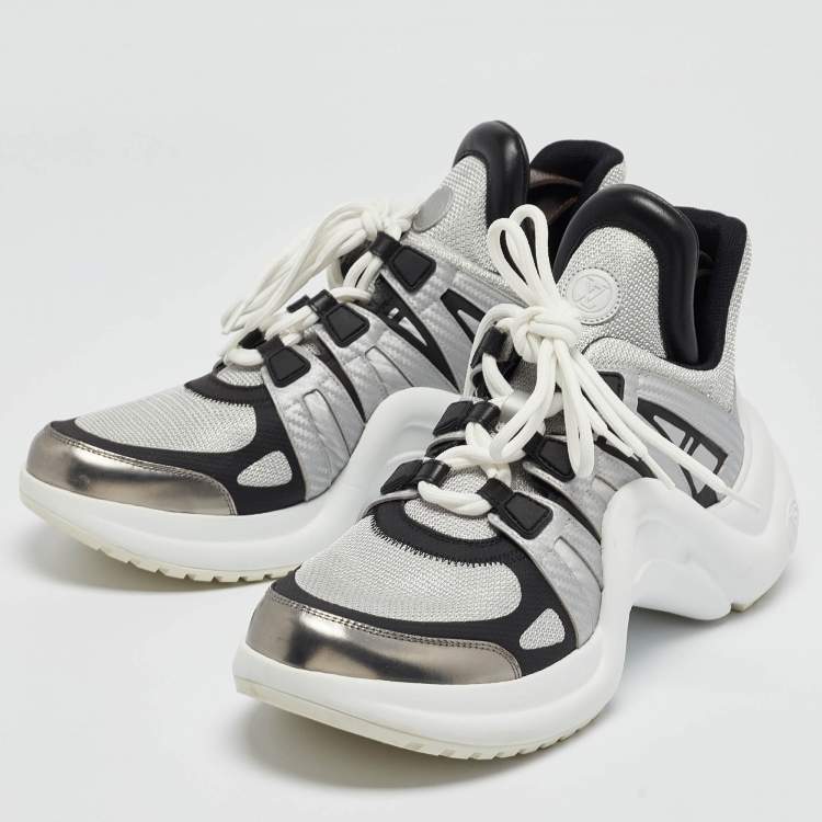 Pre Owned Louis Vuitton Sliver/Black Mesh and Leather Archlight Sneakers Size 41