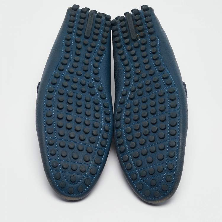 Pre Owned Louis Vuitton Blue Leather Hockenheim Loafers Size 43